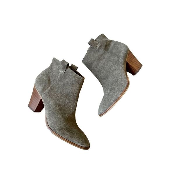 J Crew Ankle Boots Women’s size 8.5 Gray Suede Block Heel Almond Toe - Picture 1 of 12